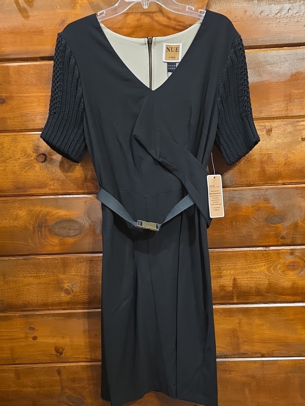 Nue by Shani Black Midi Dress with Knit Short Sleeves